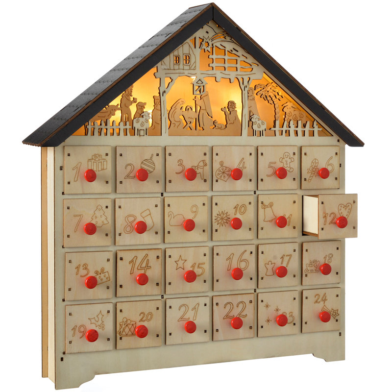 The Seasonal Aisle 36cm Pre Lit Christmas Wooden Nativity